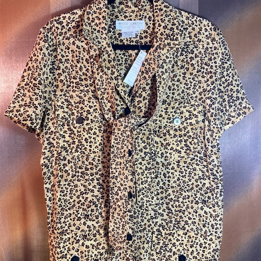 Vintage 90’S cheetah‎ print 100% silk dress with belt/tie size 10 42” chest. A3